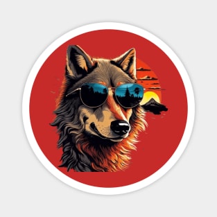 Cool wolf wearing sunglasses in the sunset Magnet